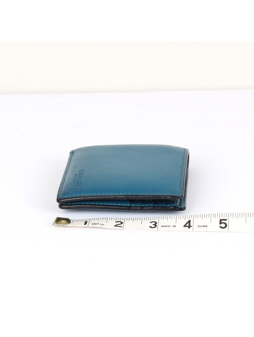 Coach Men's Double Billfold Wallet Teal Blue Pebbled Leather - Picture 3 of 10
